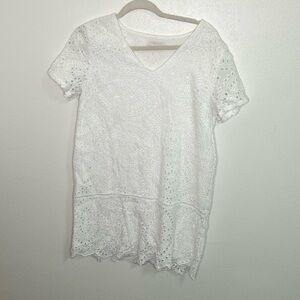 all: row white eyelet pattern dress